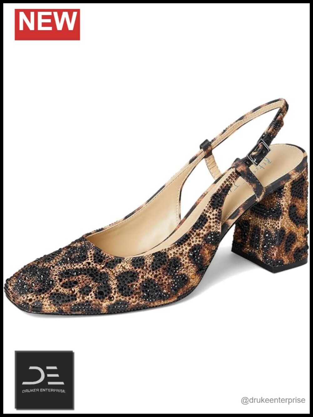 Square Toe Slingback Block Heel Pump Animal Print